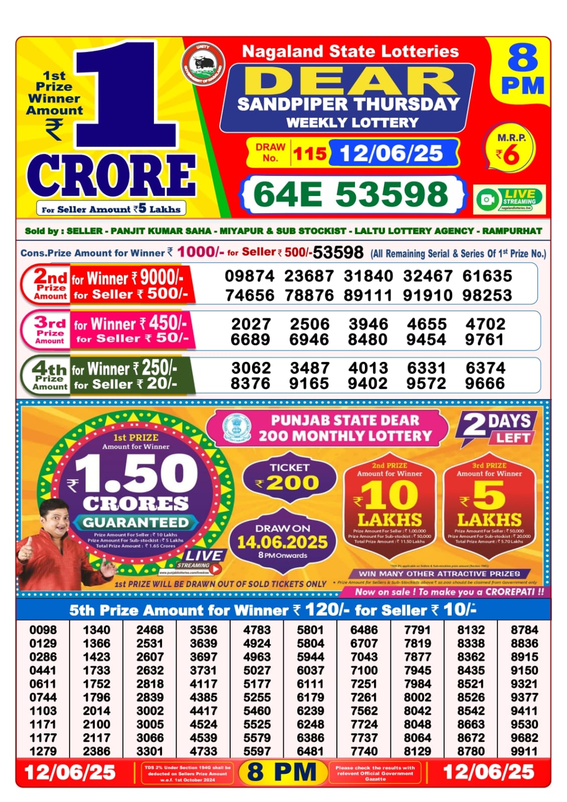 Dear Lottery 8 p.m. Result