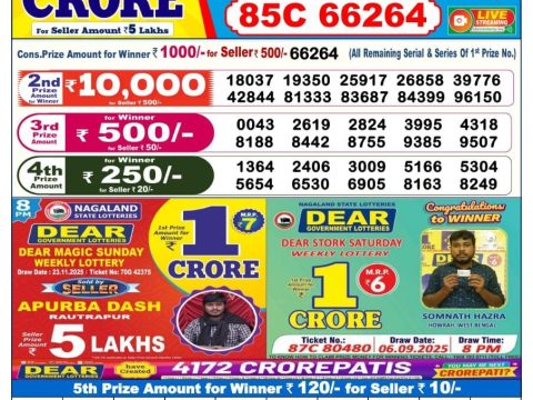 Sikkim Lottery Sambad Today 27.11.25 6PM Dear Lotteries