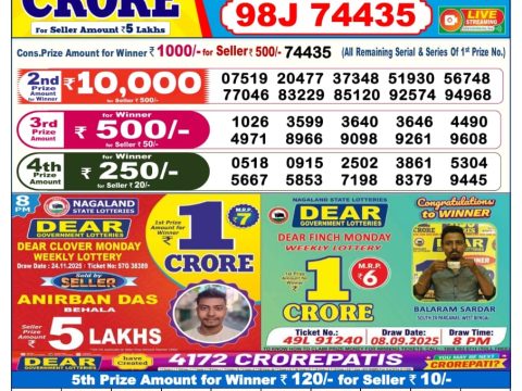 Sikkim Lottery Sambad Today 28.11.25 6PM Dear Lotteries