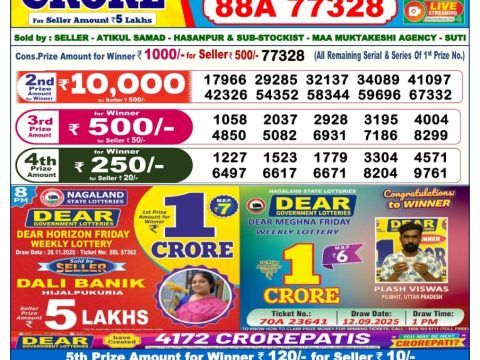 Sikkim Lottery Sambad Today 30.11.25 6PM Dear Lotteries
