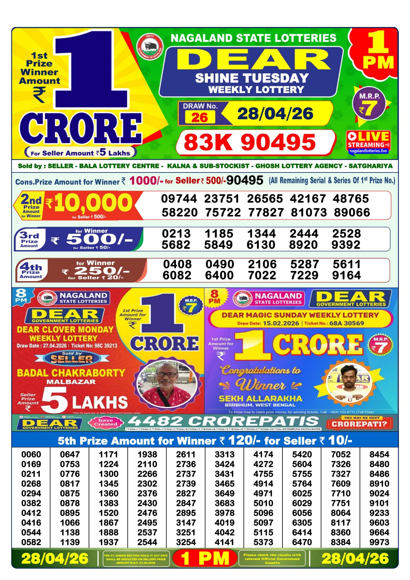 Dear Lottery 1PM Result