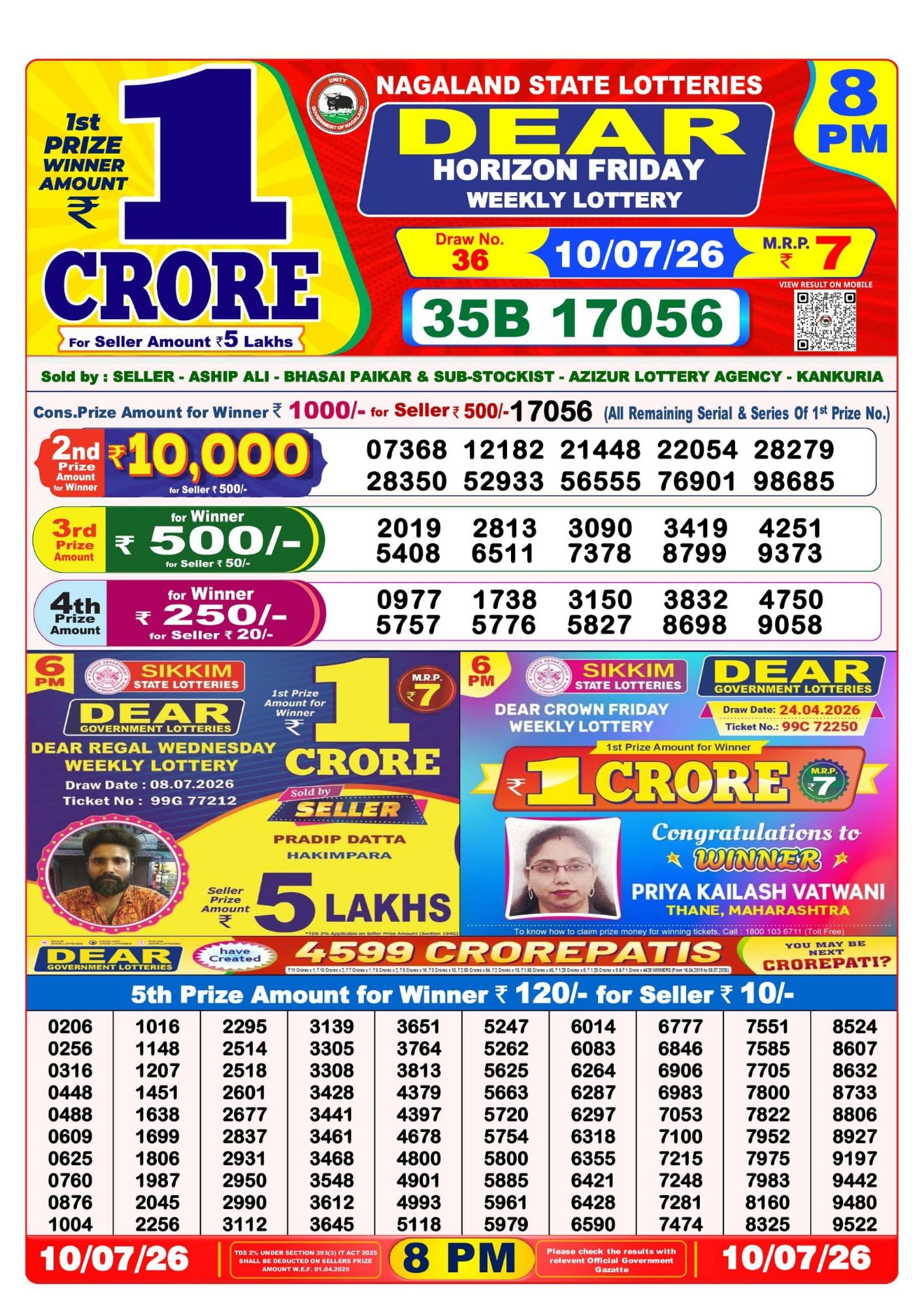 Dear Lottery 8PM Result