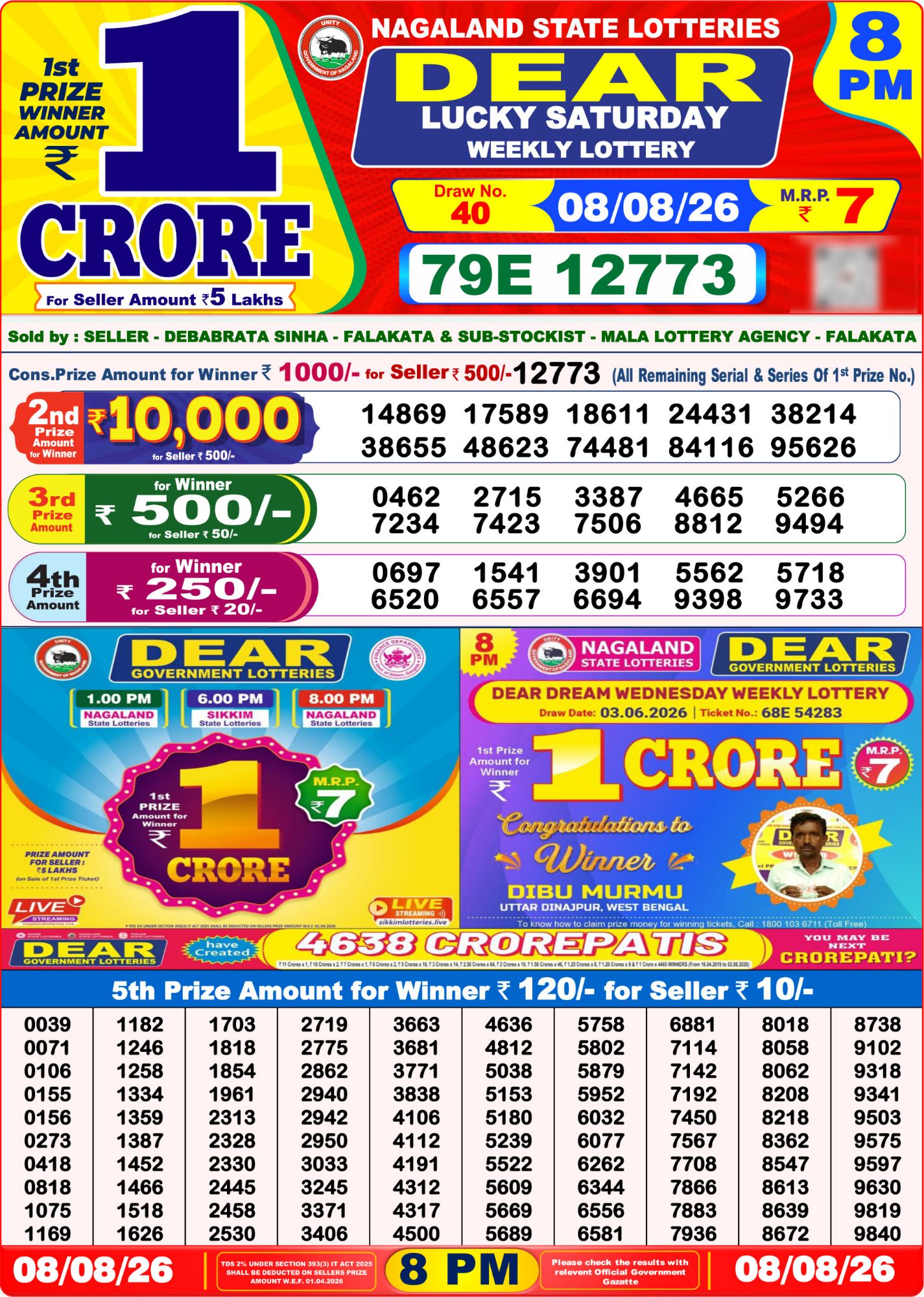 Dear Lottery 8PM Result