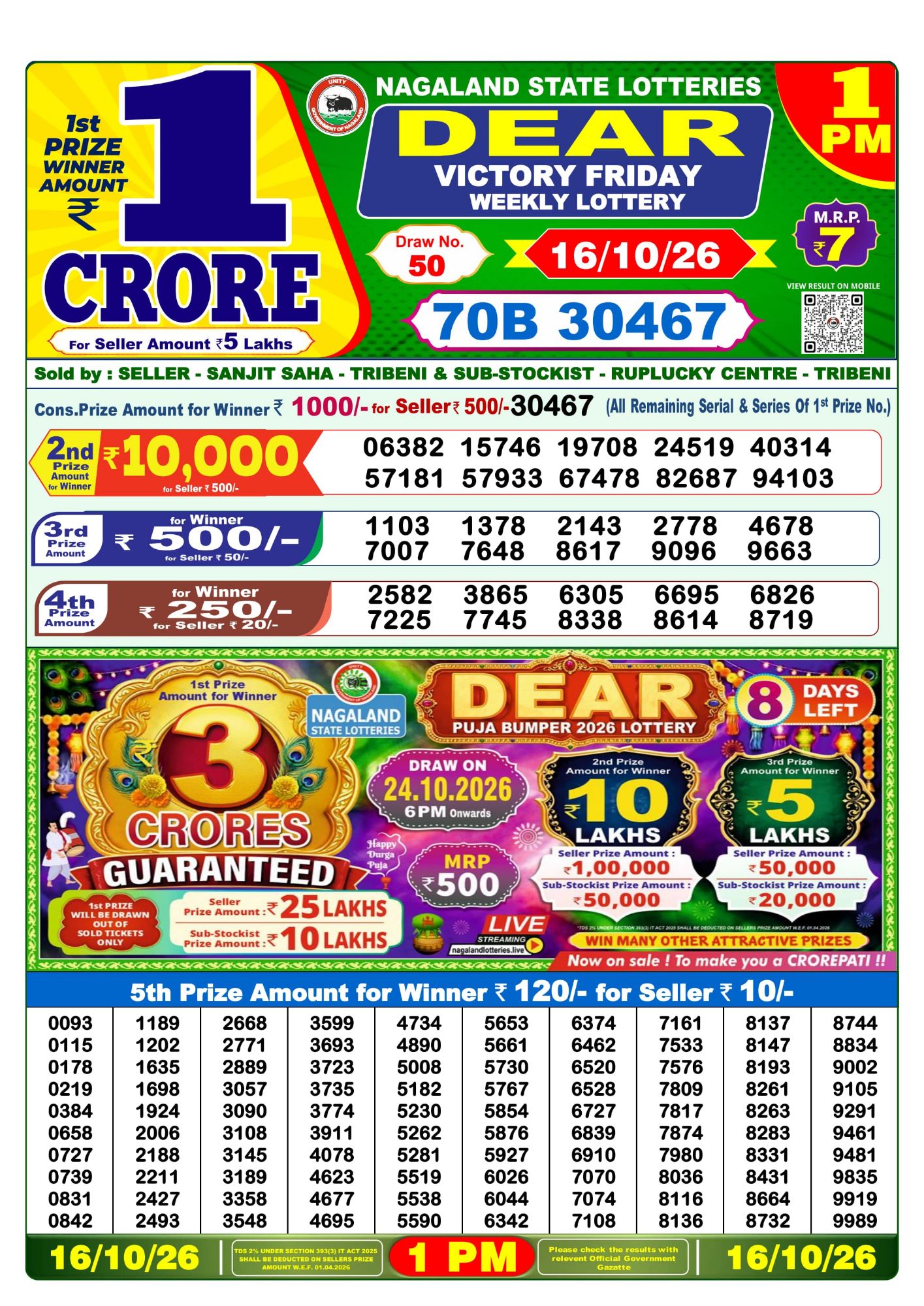 Dear Lottery 1PM Result