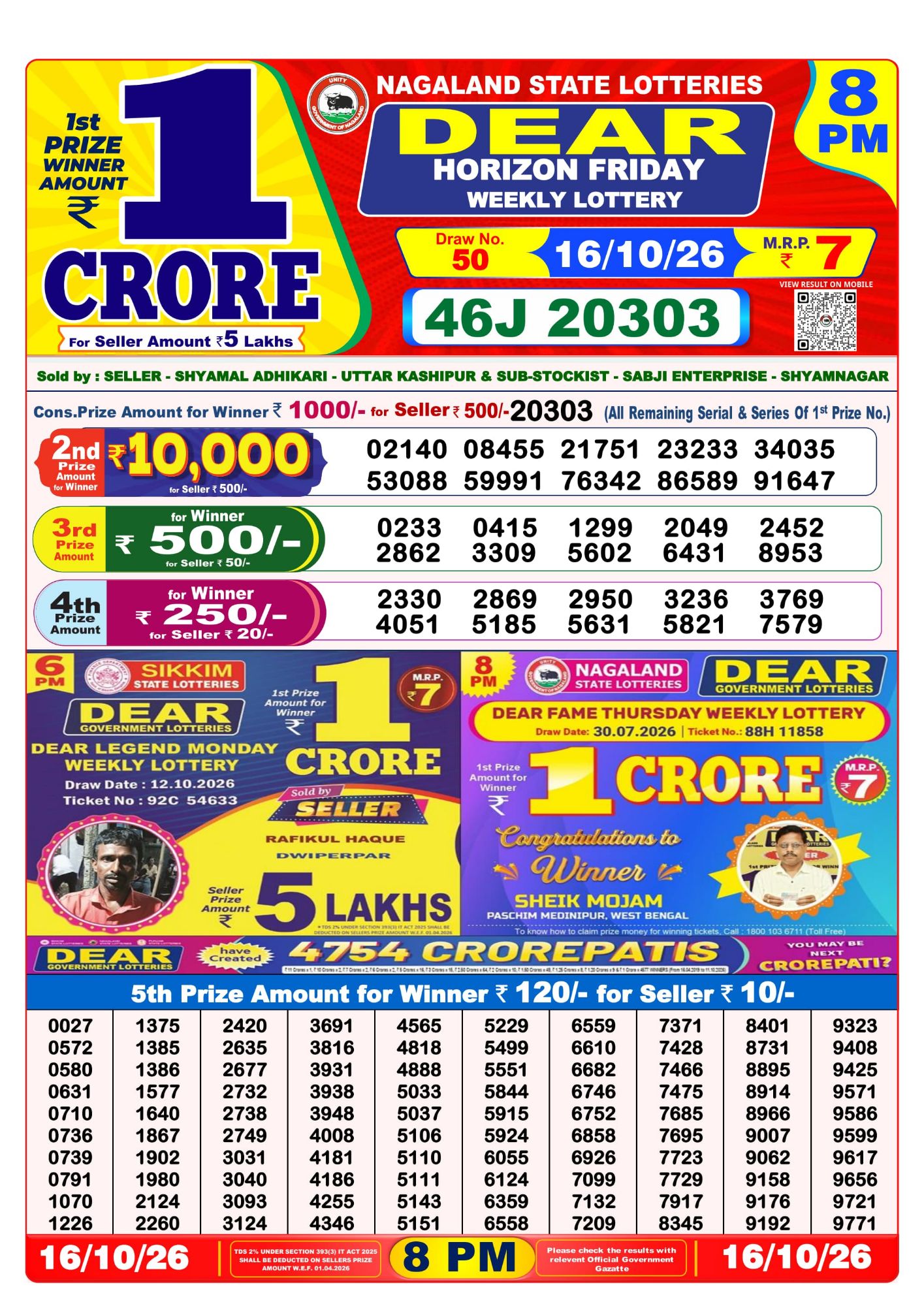 Dear Lottery 8PM Result